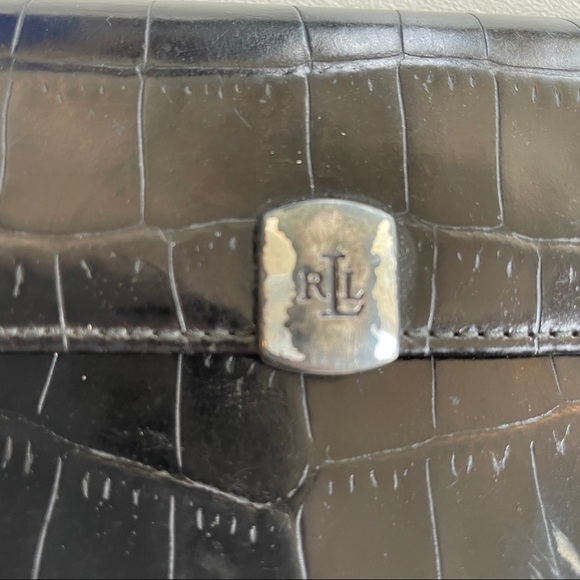 Lauren Ralph Lauren Croc Embossed Continental Wallet with Checkbook Insert Black - Picture 6 of 13